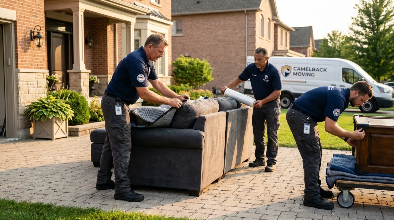 Large estate moving crew wrapping furniture in Manlius, NY